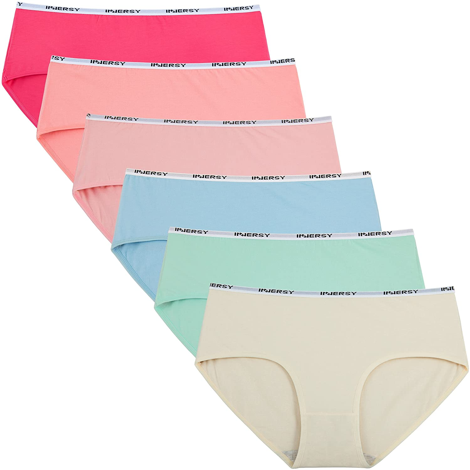 INNERSY Womens Underwear Hipster Panties Cotton Low Rise Briefs Pack of 6 Apparel & Accessories > Clothing > Underwear & Socks > Underwear INNERSY Bright XX-Large 