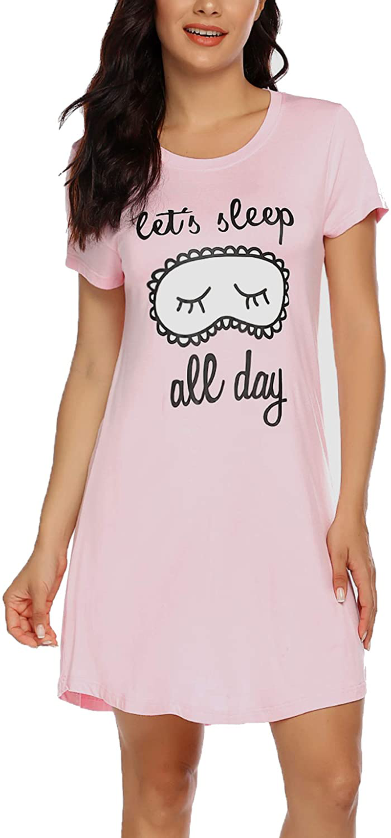 Hotouch Night Shirts Womens Nightgowns Cute round Neck Short Sleeve Printed Sleep Shirts Soft Sleepwear XS-XXL Apparel & Accessories > Clothing > Sleepwear & Loungewear > Nightgowns Kylie Max   