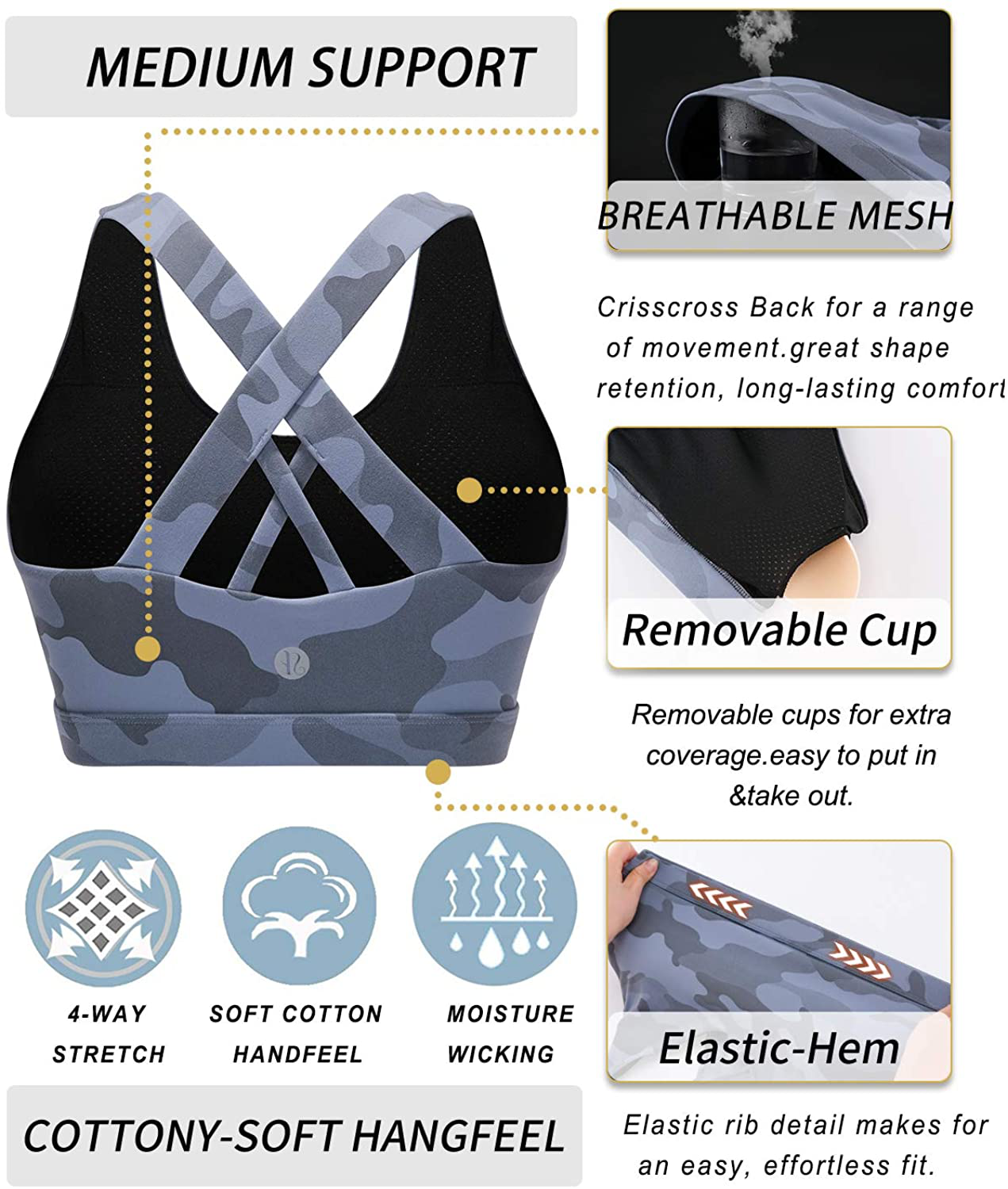 RUNNING GIRL Sports Bra for Women, Criss-Cross Back Padded Strappy Sports Bras Medium Support Yoga Bra with Removable Cups Apparel & Accessories > Clothing > Underwear & Socks > Bras Kylie Max   