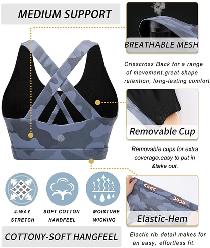 RUNNING GIRL Sports Bra for Women, Criss-Cross Back Padded Strappy Sports Bras Medium Support Yoga Bra with Removable Cups Apparel & Accessories > Clothing > Underwear & Socks > Bras Kylie Max   
