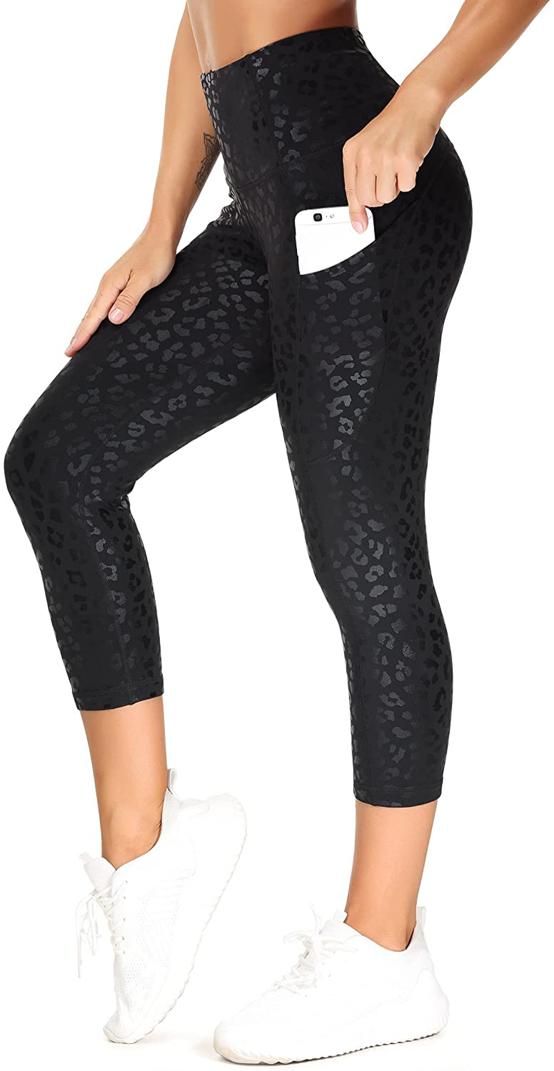 THE GYM PEOPLE Thick High Waist Yoga Pants with Pockets, Tummy Control Workout Running Yoga Leggings for Women Apparel & Accessories > Clothing > Activewear THE GYM PEOPLE Z-capris Black Leopard Small 