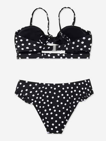 CUPSHE Women's Red Polka Dot Cutout Ruffles Back Hook Closure Bikini Sets Apparel & Accessories > Clothing > Swimwear CUPSHE   