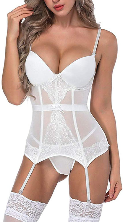 MOOKO Lingerie for Women Plus Size Lace Lingerie Sets Chemise Sleepwear Sexy Babydoll Mini Teddy Bodysuit Nightgown Apparel & Accessories > Clothing > Underwear & Socks > Lingerie MOOKO L-white X-Large 