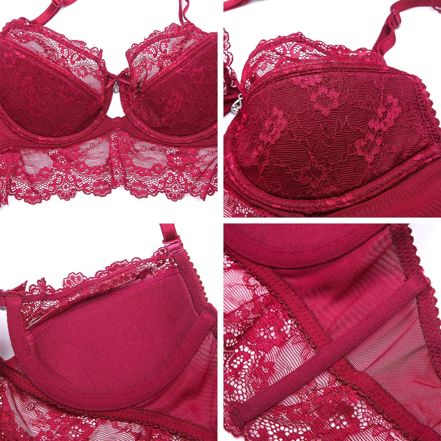Women Push up Embroidery Bras Set Lace Lingerie Bra and Panties and Socks 4 Piece Apparel & Accessories > Clothing > Underwear & Socks > Lingerie Ningsige   