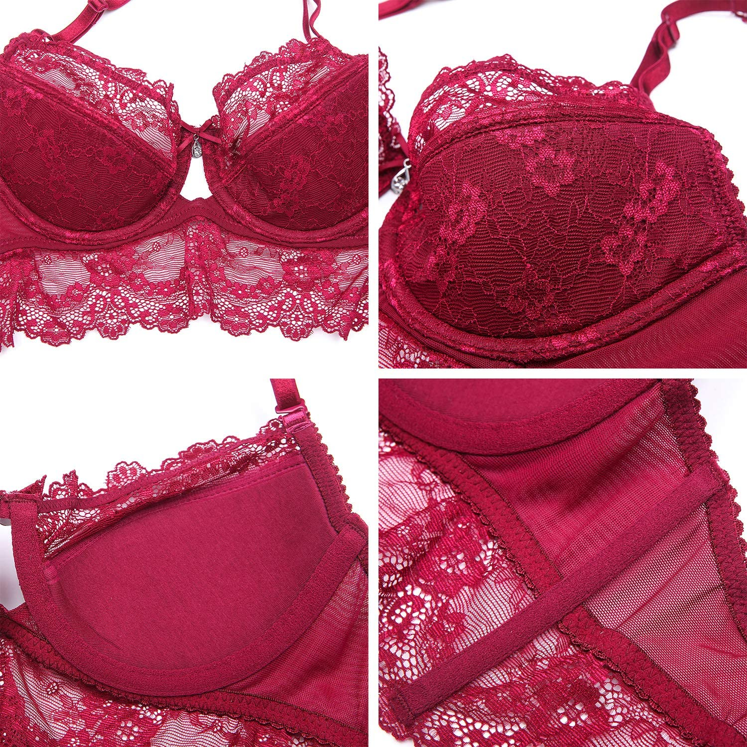 Women Push up Embroidery Bras Set Lace Lingerie Bra and Panties and Socks 4 Piece Apparel & Accessories > Clothing > Underwear & Socks > Lingerie Ningsige   