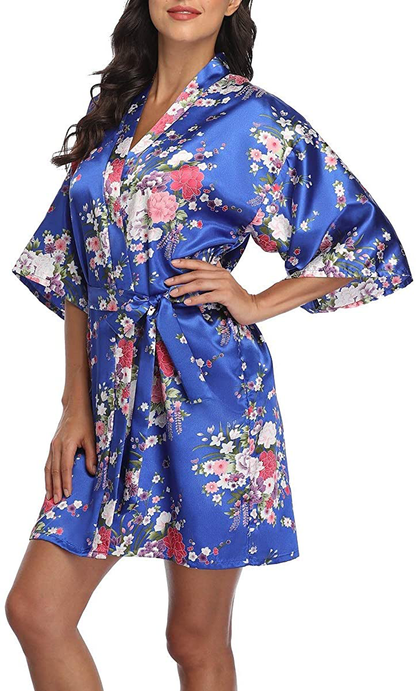 Women'S Floral Silk Kimono Robes Bridesmaid Satin Robes Wedding Party Sleepwear Apparel & Accessories > Clothing > Sleepwear & Loungewear > Robes MissNina Royal Blue Large 