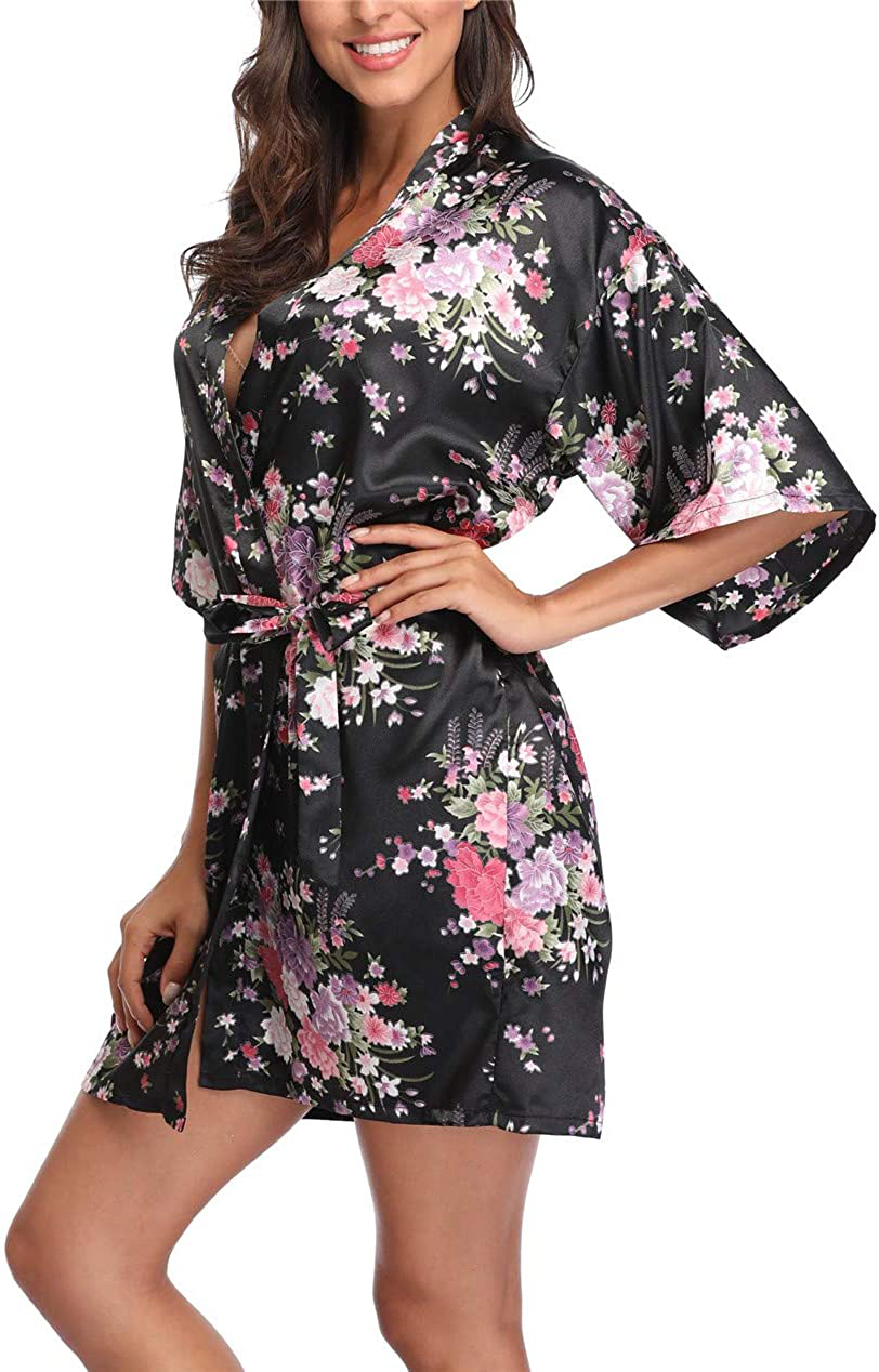 Women'S Floral Silk Kimono Robes Bridesmaid Satin Robes Wedding Party Sleepwear Apparel & Accessories > Clothing > Sleepwear & Loungewear > Robes MissNina   