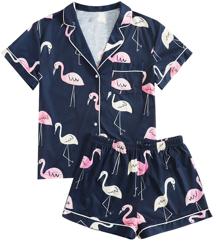 Floerns Women's Notch Collar Palm Leaf Print Sleepwear Two Piece Pajama Set Apparel & Accessories > Clothing > Sleepwear & Loungewear > Pajamas Floerns Navy Blue Medium 