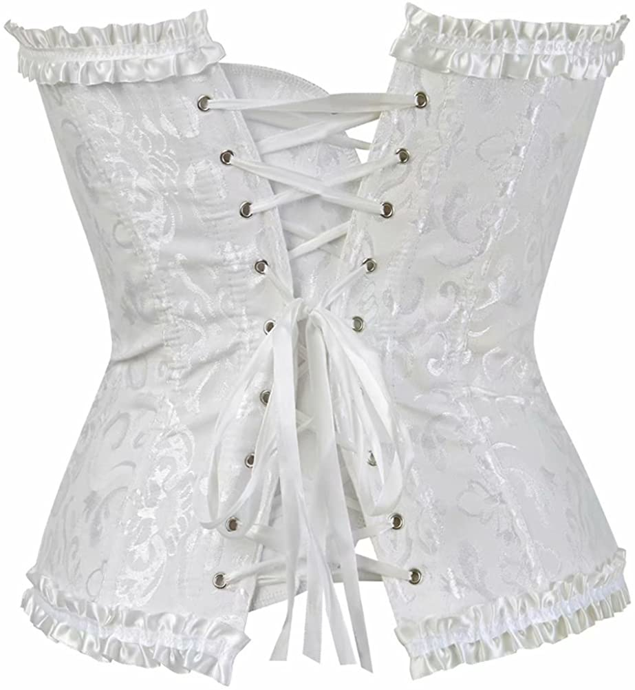 Corset Top Bustier Women'S Overbust Satin Floral Lace up Trim plus Size Bodyshaper Apparel & Accessories > Clothing > Underwear & Socks > Lingerie jutrisujo   