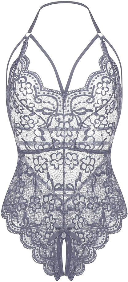 LOLLO VITA Women Lingerie Lace Bodysuit One Piece Babydoll Teddy Chemise Sleepwear Apparel & Accessories > Clothing > Underwear & Socks > Lingerie LOLLO VITA Gray XX-Large 
