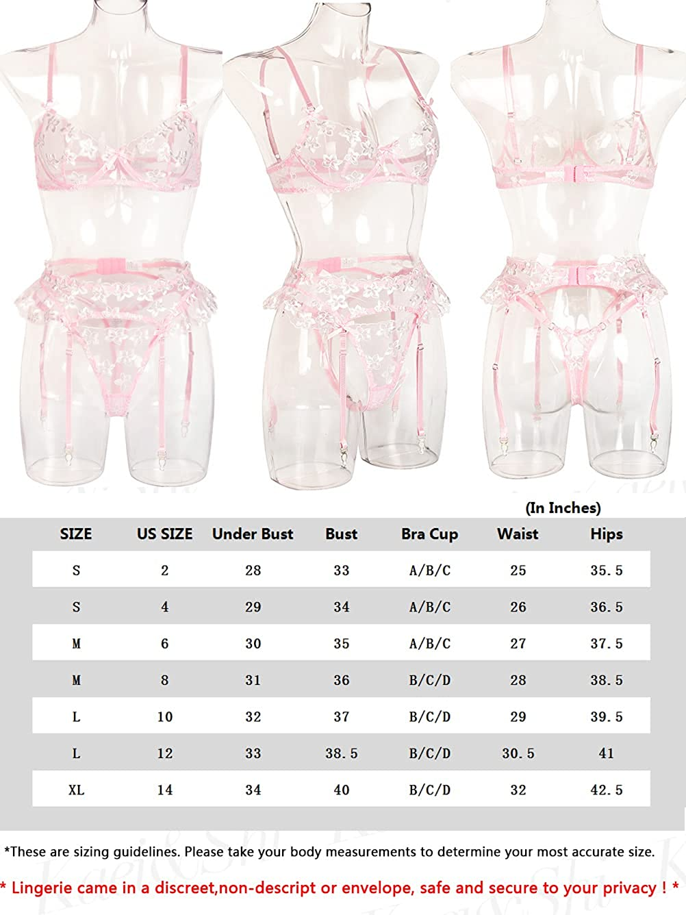 Kaei&Shi Garter Lingerie for Women,Underwire Embroidered Sexy Lingerie,Ruffle 3 Piece Lingerie Set Apparel & Accessories > Clothing > Underwear & Socks > Lingerie Kaei&Shi   