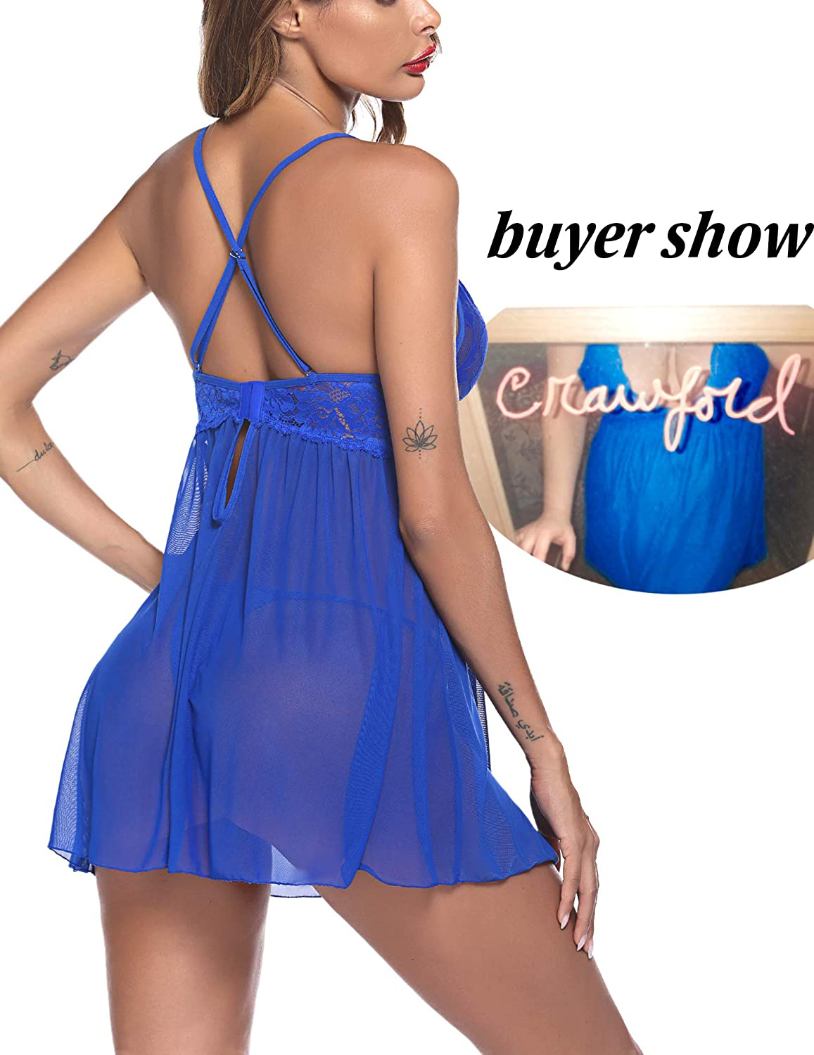 Avidlove Women Negligees Lingerie Lace Babydoll Sexy Chemise Exotic Mesh Nightgowns Apparel & Accessories > Clothing > Underwear & Socks > Lingerie Kylie Max   