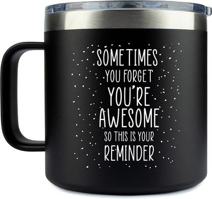 Inspirational Gifts for Women –Stainless Steel Coffee Purple Mug/Tumbler 14oz “Sometimes You Forget You’re Awesome” – Gift Idea for Proud of You, Cheer Up, Coworker, Motivational, Best Friend, Her Arts & Entertainment > Party & Celebration > Gift Giving KLUBI Black  