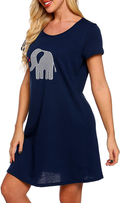 ENJOYNIGHT Sleepwear Women'S Nightgown Printed Sleep Shirt Short Sleeve Sleep Tee Cotton Nightshirt Apparel & Accessories > Clothing > Sleepwear & Loungewear > Nightgowns Kylie Max   