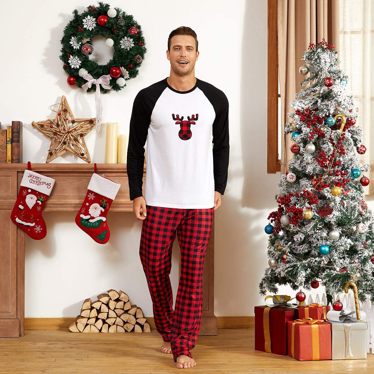 IFFEI Matching Family Pajamas Sets Christmas Pj'S with Deer Long Sleeve Tee and Plaid Pants Loungewear Apparel & Accessories > Clothing > Sleepwear & Loungewear > Pajamas Kylie Max   