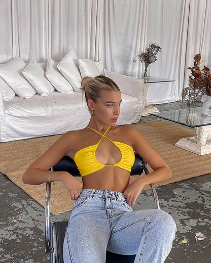 TOB Women'S Sexy Criss Cross Lace up Sling Basic Bow Tie Crop Top Apparel & Accessories > Clothing > Underwear & Socks > Lingerie TOB   
