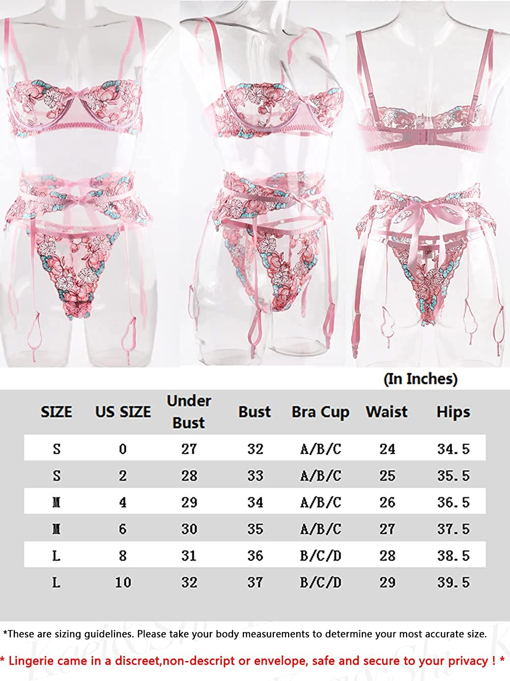 Kaei&Shi Floral Embroidered, Ruffle Belt, Underwire Demi Cup, Lined Thong Apparel & Accessories > Clothing > Underwear & Socks > Lingerie Kaei&Shi   