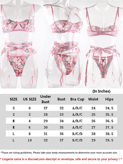 Kaei&Shi Floral Embroidered, Ruffle Belt, Underwire Demi Cup, Lined Thong Apparel & Accessories > Clothing > Underwear & Socks > Lingerie Kaei&Shi   