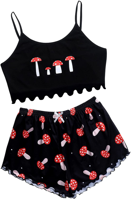 Shein Women'S Cartoon Print Cami Top and Shorts Pajama Set Apparel & Accessories > Clothing > Sleepwear & Loungewear Kylie Max   