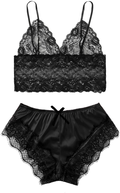 SOLY HUX Women'S plus Size Spaghetti Strap Lace Trim Bralette and Shorts Sleepwear Pajama Lingerie Set Apparel & Accessories > Clothing > Underwear & Socks > Lingerie KYLIE MAX Pure Black 4X-Large Plus 