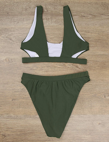 Blooming Jelly Women's High Waisted Swimsuit Crop Top Cut Out Two Piece Cheeky High Rise Bathing Suit Bikini Apparel & Accessories > Clothing > Swimwear Blooming Jelly   