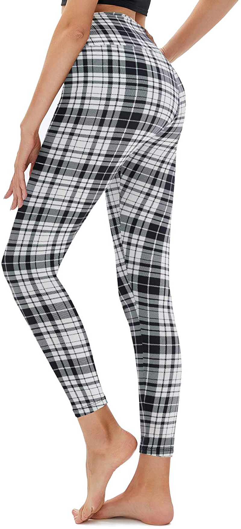 TNNZEET High Waisted Pattern Leggings for Women - Buttery Soft Tummy Control Printed Pants for Workout Yoga Apparel & Accessories > Clothing > Activewear TNNZEET Black White Plaid Small-Medium 