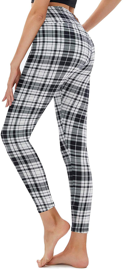 TNNZEET High Waisted Pattern Leggings for Women - Buttery Soft Tummy Control Printed Pants for Workout Yoga Apparel & Accessories > Clothing > Activewear TNNZEET Black White Plaid Small-Medium 