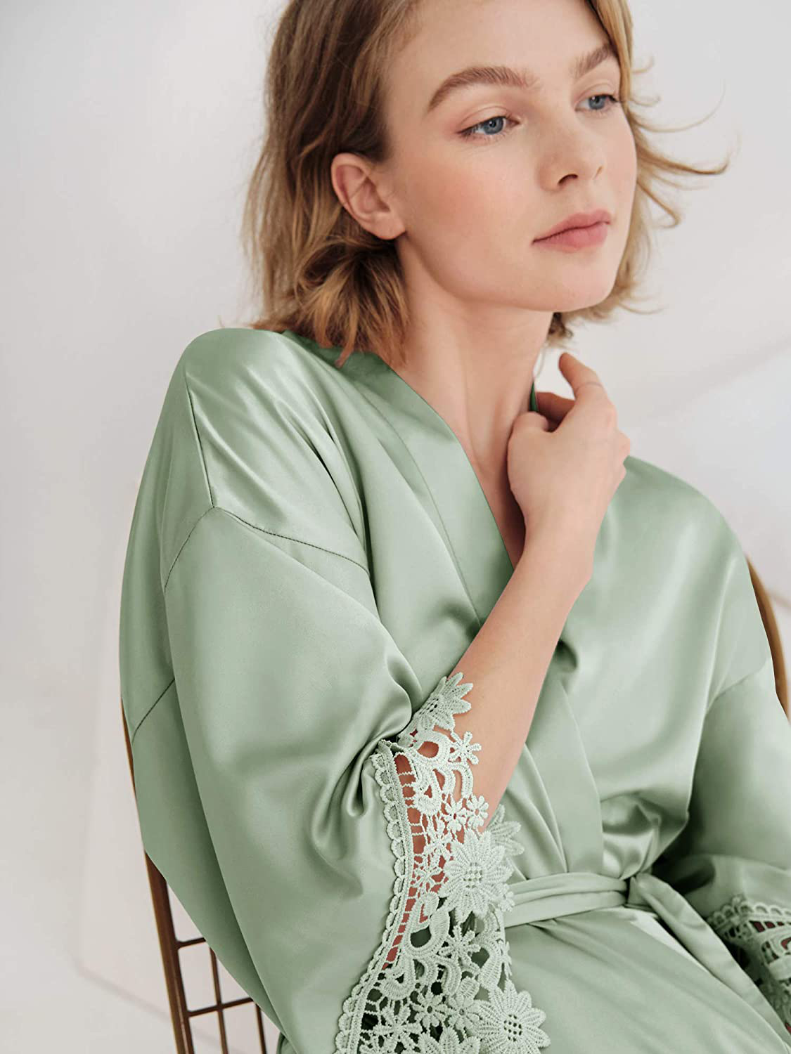 SIORO Women'S Satin Robe Lace Silk Kimono Robes Short for Bridesmaid Wedding Party Nightgown, Small~X-Large Apparel & Accessories > Clothing > Sleepwear & Loungewear > Robes KYLIE MAX   