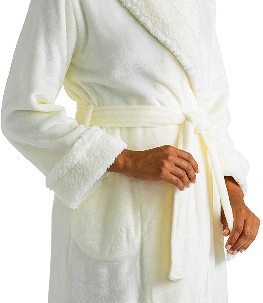 Softies Women'S Plush Sherpa Robe with Contrast Trim Apparel & Accessories > Clothing > Sleepwear & Loungewear > Robes Kylie Max   