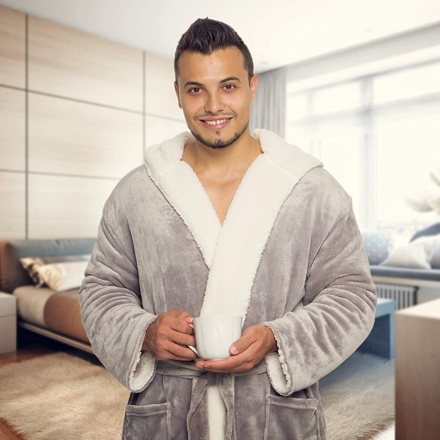 Ross Michaels Mens Robe Big & Tall with Hood - Long Plush Sherpa Lined Fleece Bathrobe Apparel & Accessories > Clothing > Sleepwear & Loungewear > Robes Kylie Max   