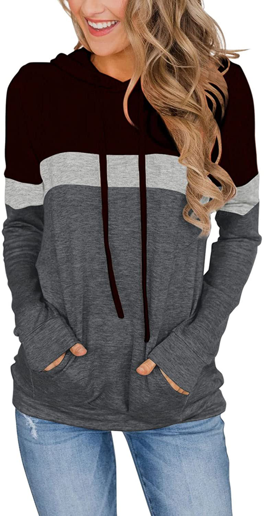 PINKMSTYLE Women'S Casual Color Block Hoodies Tops Long Sleeve Drawstring Pullover Sweatshirts with Pocket(S-Xxl) Apparel & Accessories > Clothing > Activewear Kylie Max   