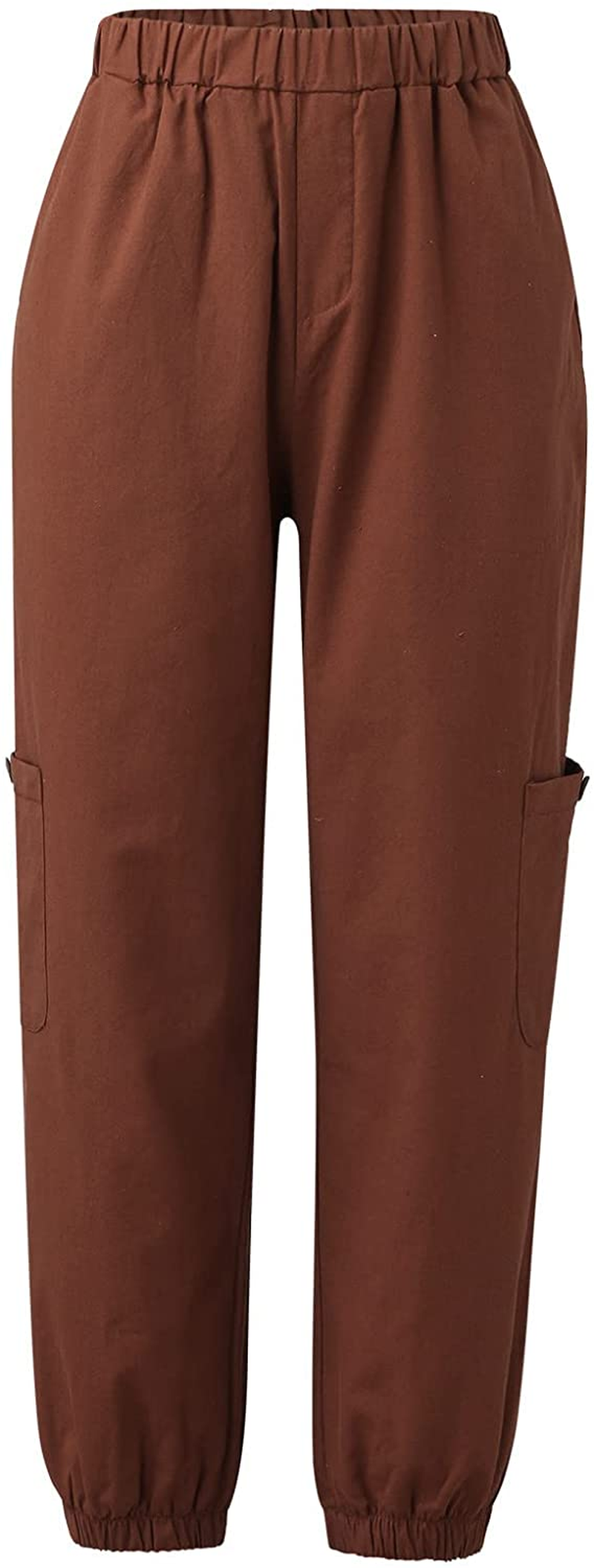 Burband Womens Cotton Elastic Waist Tactical Joggers Pants Cargo Sweatpants with Pockets Hiking Linen Yoga Lounge Trousers Apparel & Accessories > Clothing > Underwear & Socks > Shapewear Burband   