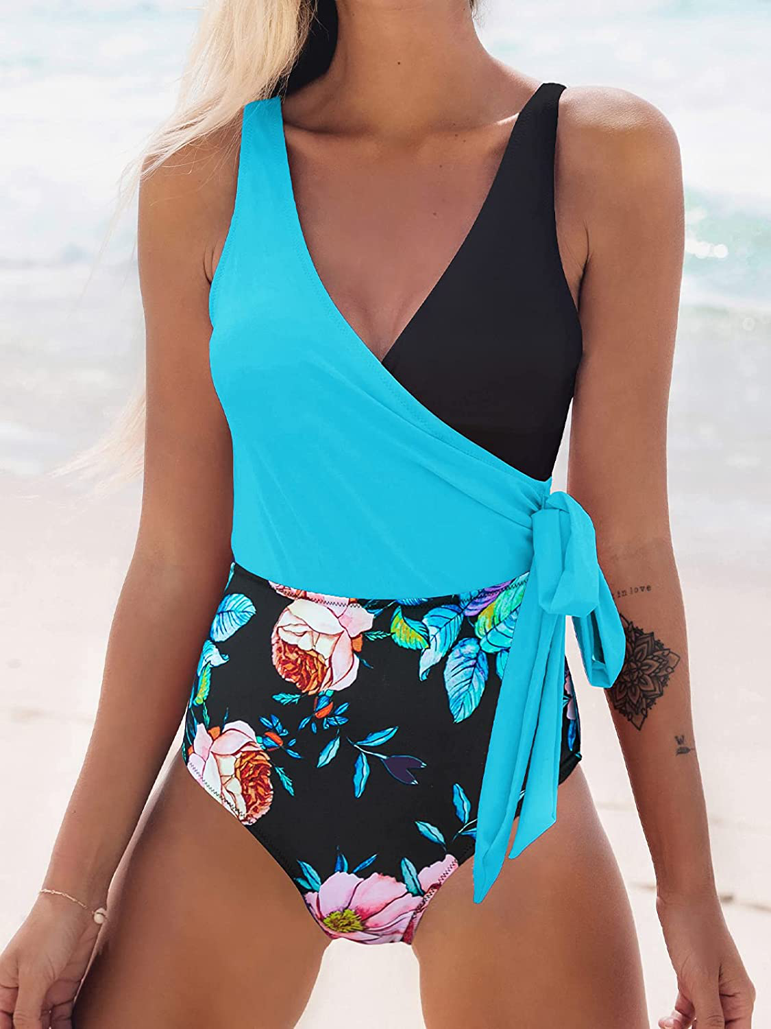 CUPSHE Women'S One Piece Swimsuit Wrap Color Block Tie Side Bathing Suit Apparel & Accessories > Clothing > Swimwear Kylie Max   