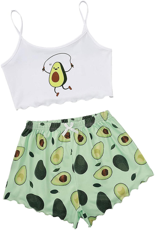 Shein Women'S Cute Cartoon Print Cami Top and Shorts Pajama Set Apparel & Accessories > Clothing > Sleepwear & Loungewear Kylie Max   