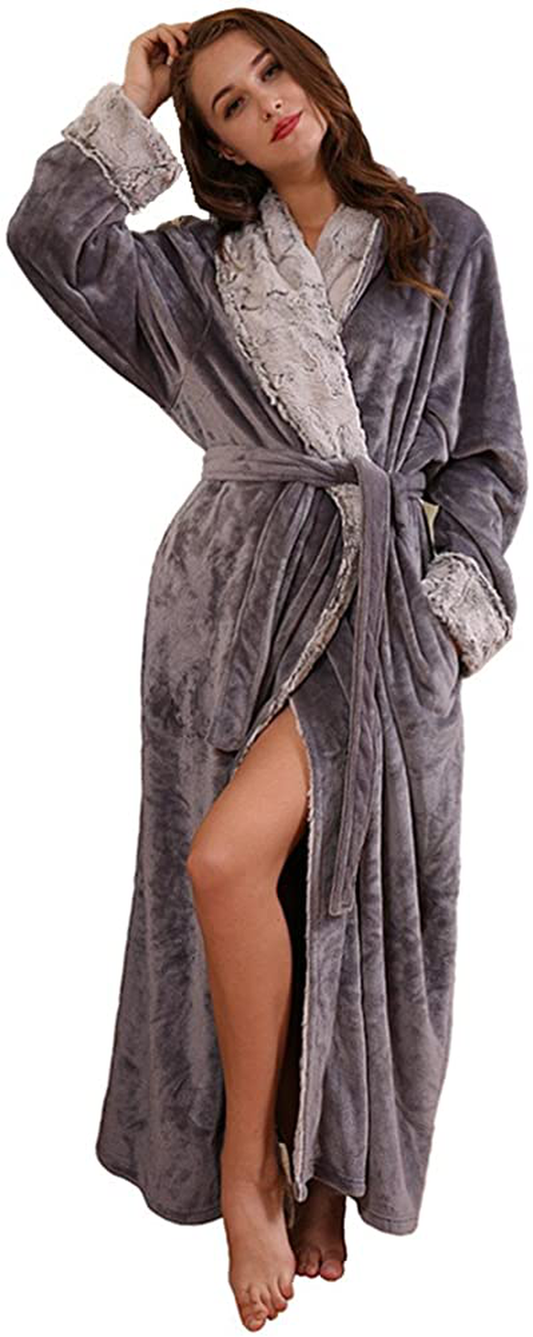 SUNBABY Thicker Long Flannel Sleepwear for Women and Man Imitation Fur Collar Bathrobes Warm Couple Pajamas Apparel & Accessories > Clothing > Sleepwear & Loungewear > Robes Kylie Max   