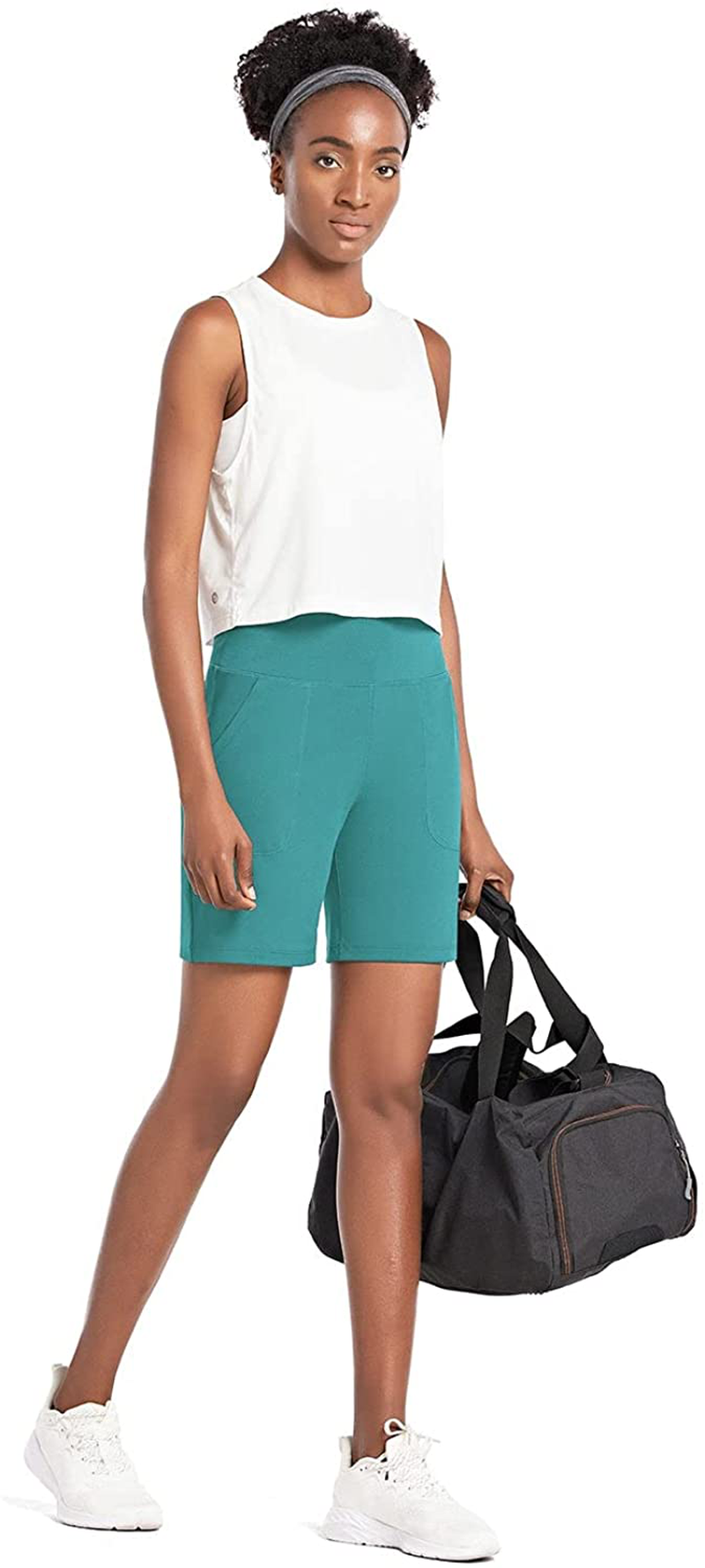 BALEAF Women'S 7" Athletic Long Shorts High Waisted Running Bermuda Shorts with Pockets Apparel & Accessories > Clothing > Shorts Kylie Max   