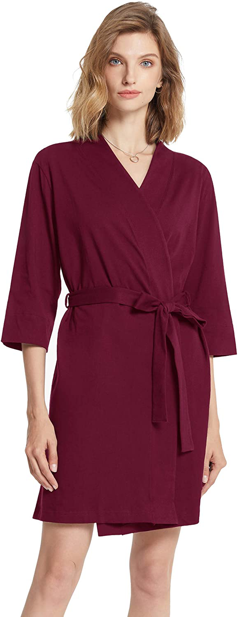 SIORO Womens Cotton Robe Kimono Lightweight Robes Short Knit Bathrobe Soft House Sleepwear Ladies Loungewear XS-3XL Apparel & Accessories > Clothing > Sleepwear & Loungewear > Robes KYLIE MAX Burgundy Small 