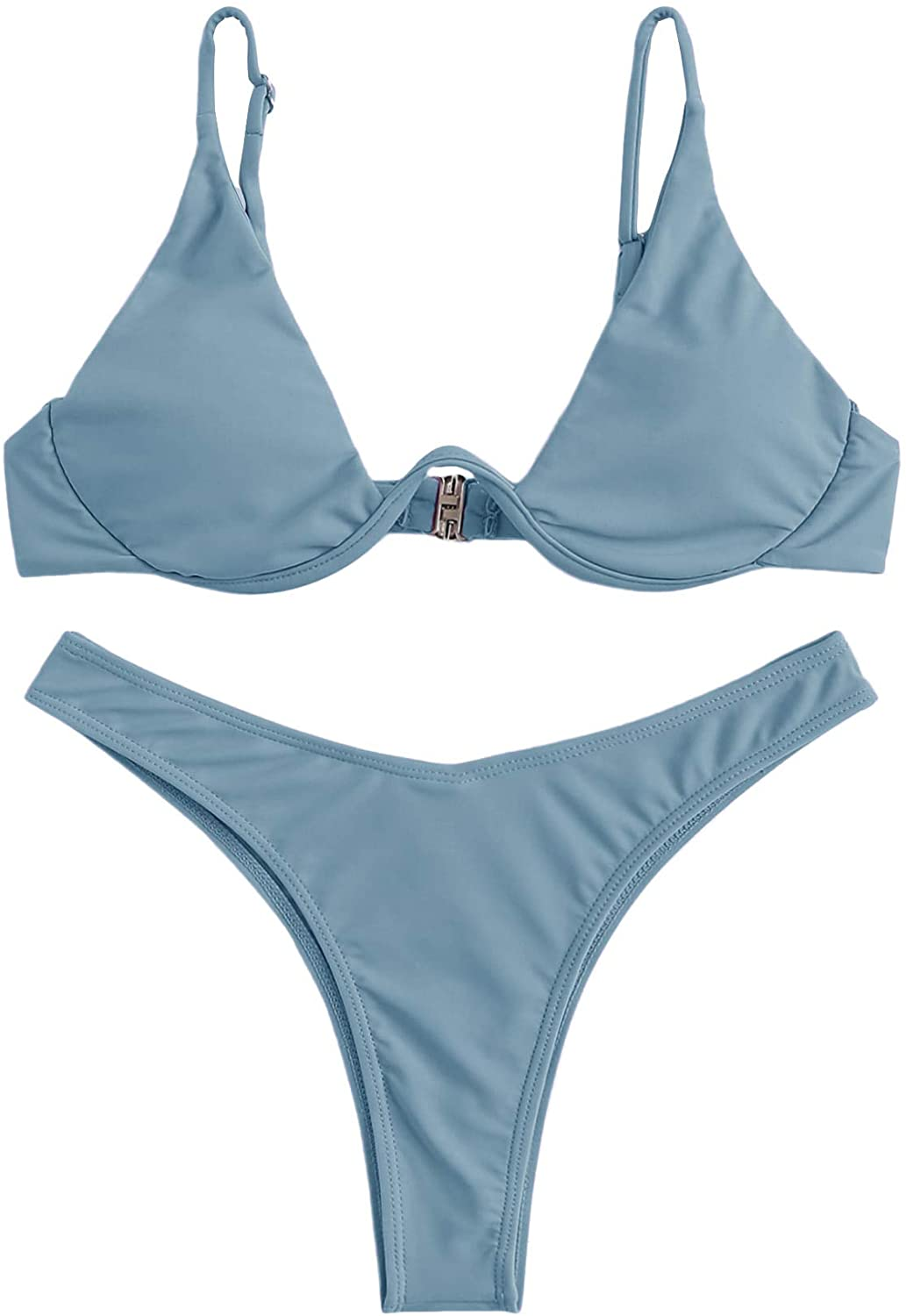 Verdusa Women'S Sexy Triangle Bathing Two Pieces Swimsuit Bikini Set Apparel & Accessories > Clothing > Underwear & Socks > Underwear Verdusa Dusty Blue Large 