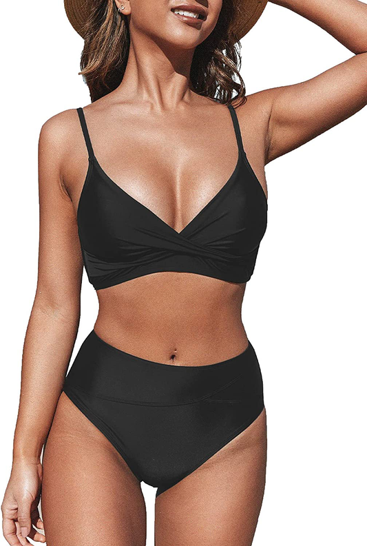 CUPSHE Women'S Red Twist High Waist V Neck Bikini Sets  Kylie Max   
