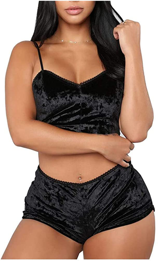 Women Sexy Velvet 2 Piece Outfit Spaghetti Strap Leopard Tie Dye Cami Crop Top + Shorts Bottom Sleepwear Pajama Set Nightwear Apparel & Accessories > Clothing > Sleepwear & Loungewear Kylie Max   