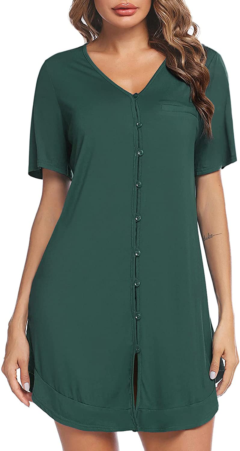 Avidlove Women'S Nightshirt Short Sleeve Button down Nightgown V-Neck Boyfriend Sleepshirt Pajama Dress Apparel & Accessories > Clothing > Sleepwear & Loungewear > Nightgowns Kylie Max   