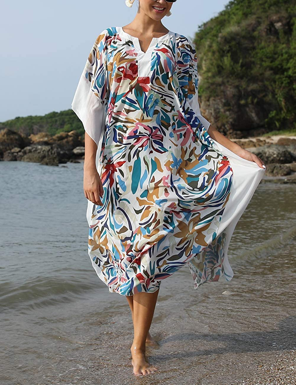 Bsubseach Women Beachwear Turkish Kaftans Long Swimsuit Cover up Caftan Beach Dress Apparel & Accessories > Clothing > Swimwear Kylie Max   