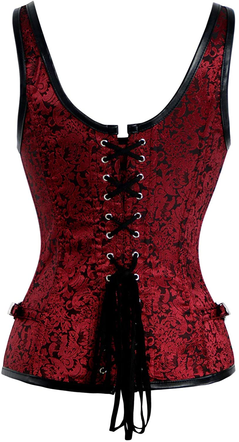 Kimring Women'S Gothic Steampunk Jacquard Overbust Corset Vest with Buckles Apparel & Accessories > Clothing > Underwear & Socks > Lingerie Kimring   