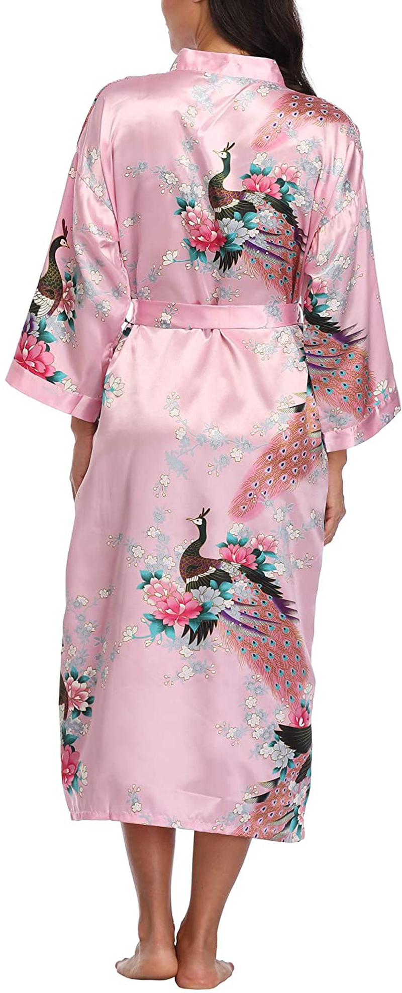 Witbuy Women'S Long Floral Kimono Robes for Party Satin Peacock Printed Bathrobe Silky Nightgown Lightweight Loungewear Apparel & Accessories > Clothing > Sleepwear & Loungewear > Robes WitBuy   