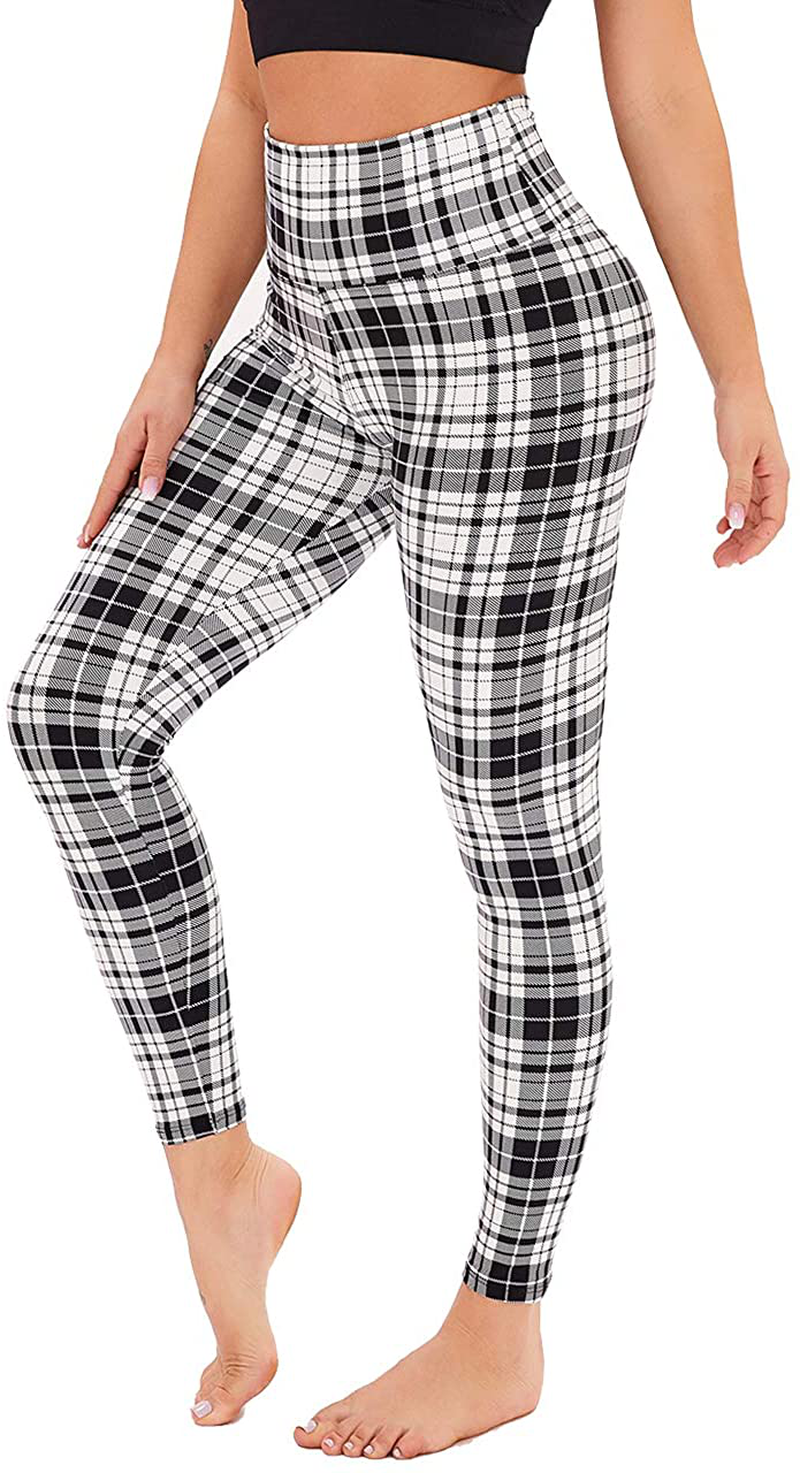 Gayhay High Waisted Leggings for Women - Soft Opaque Slim Tummy Control Printed Pants for Running Cycling Yoga Apparel & Accessories > Clothing > Activewear GAYHAY Black White Plaid Small-Medium 