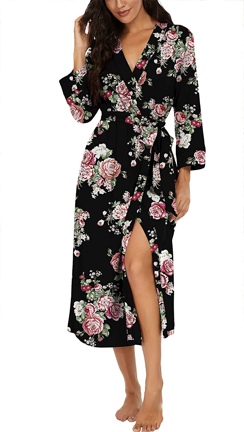 VINTATRE Women Kimono Robes Long Knit Bathrobe Lightweight Soft Knit Sleepwear V-Neck Casual Ladies Loungewear Apparel & Accessories > Clothing > Sleepwear & Loungewear > Robes VINTATRE   