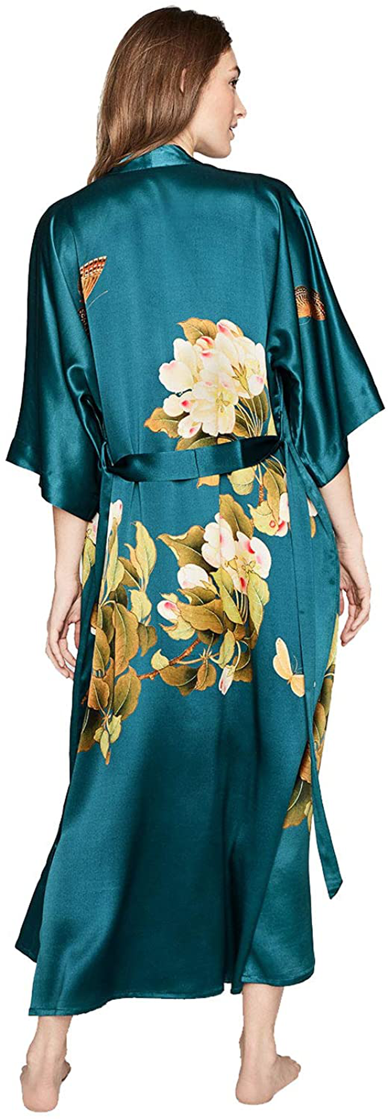 KIM+ONO Women'S Washable Silk Kimono Robe Long - Floral Print Apparel & Accessories > Clothing > Sleepwear & Loungewear > Robes KIM+ONO   