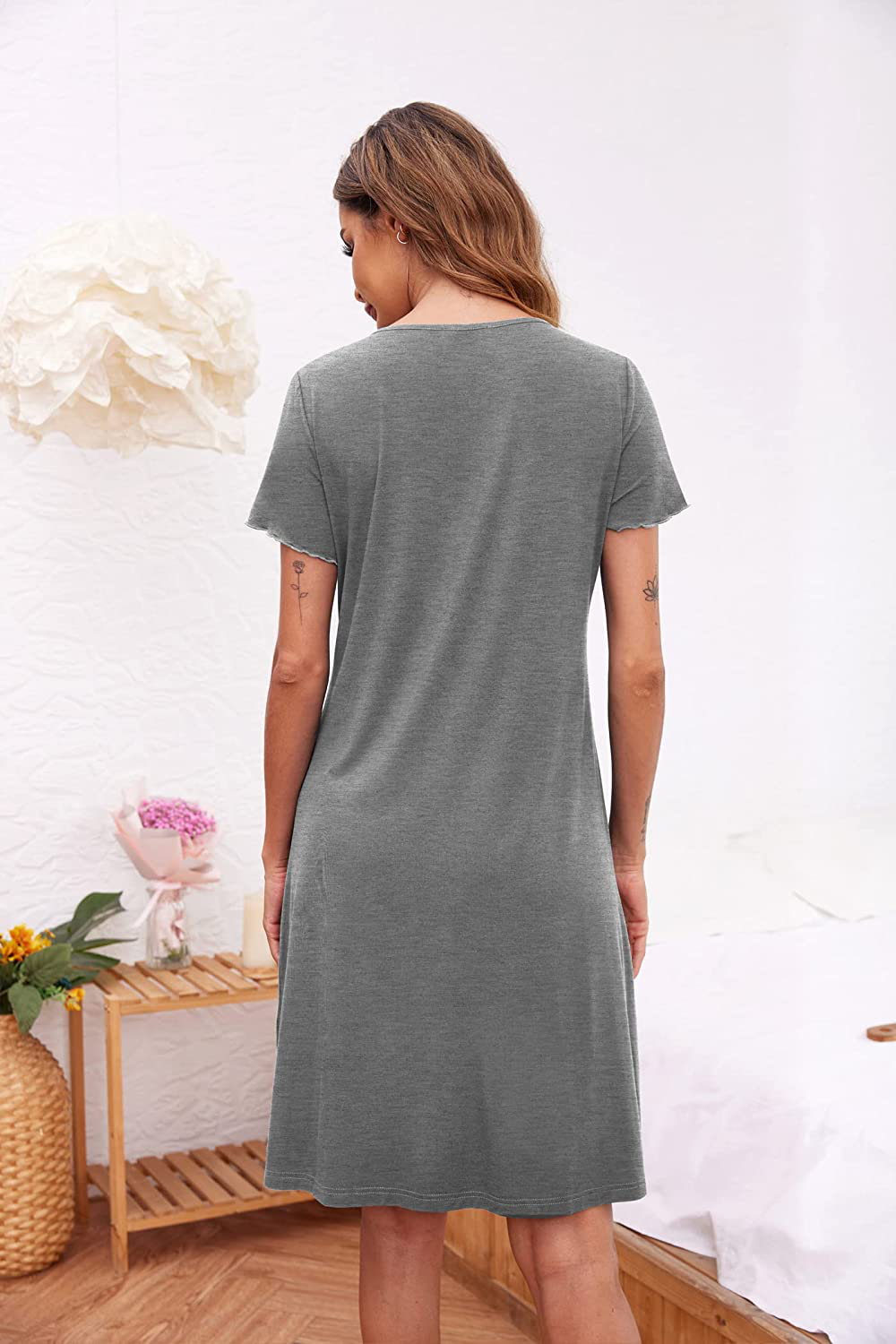 Ekouaer Women'S Nightshirt Short Sleeve Button down Nightgown V-Neck Sleepwear Pajama Dress Apparel & Accessories > Clothing > Sleepwear & Loungewear > Nightgowns Kylie Max   