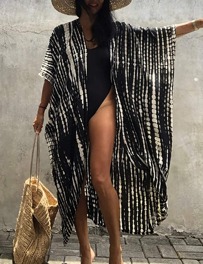 Bsubseach Stylish Tie Dye Open Front Long Kimono Swimsuit Cover up for Women Apparel & Accessories > Clothing > Swimwear Kylie Max   