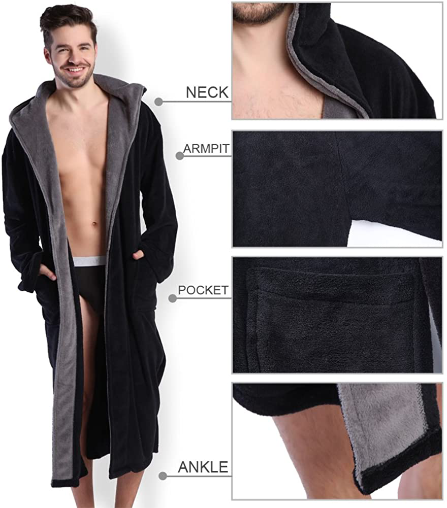 KEMUSI Hooded Herringbone Men'S Soft Spa Full Lenght Bathrobe,Comfy Full Length Warm Nightdress Apparel & Accessories > Clothing > Sleepwear & Loungewear > Robes Kylie Max   